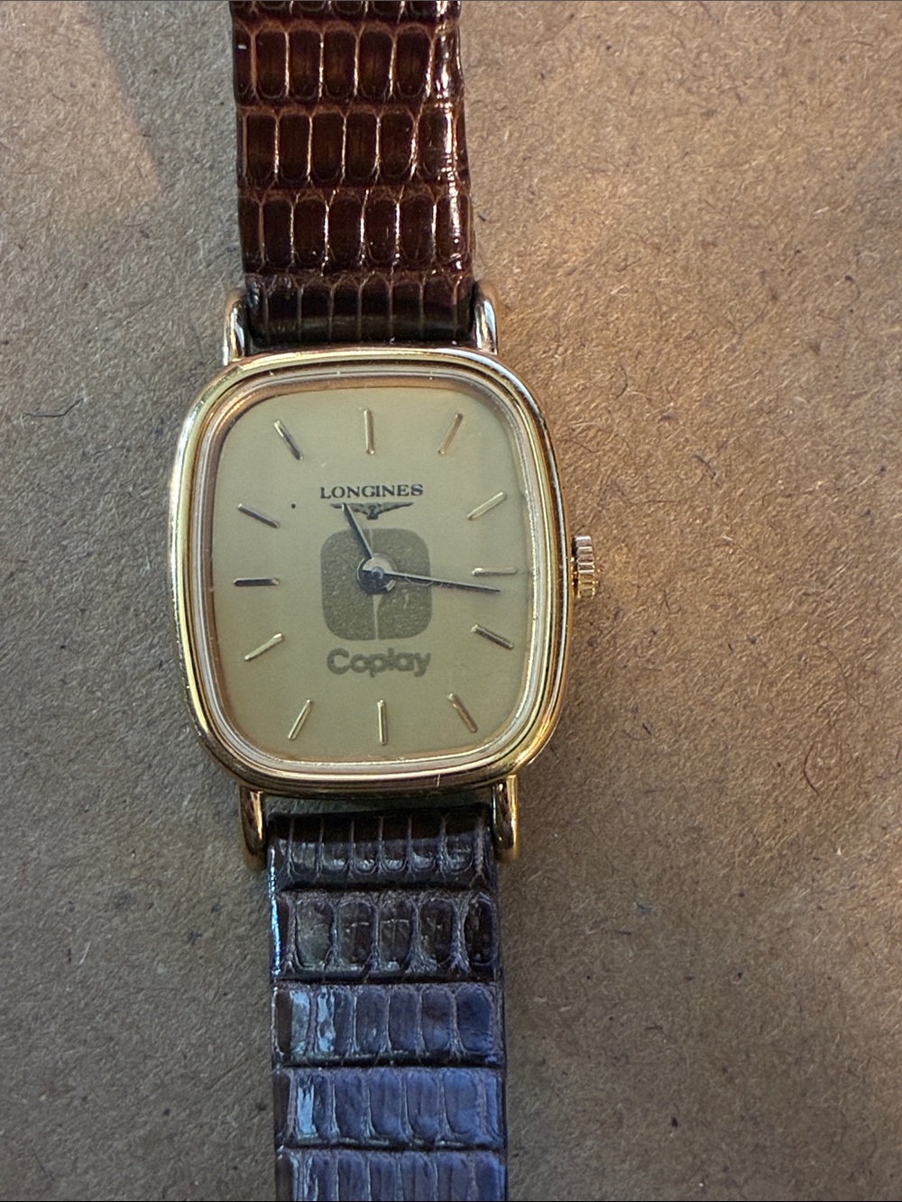 Longines Gold Case Watch with Brown Croc-Pattern Strap